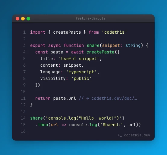 Example code screenshot — macOS window chrome with Dracula theme on an ocean gradient backdrop